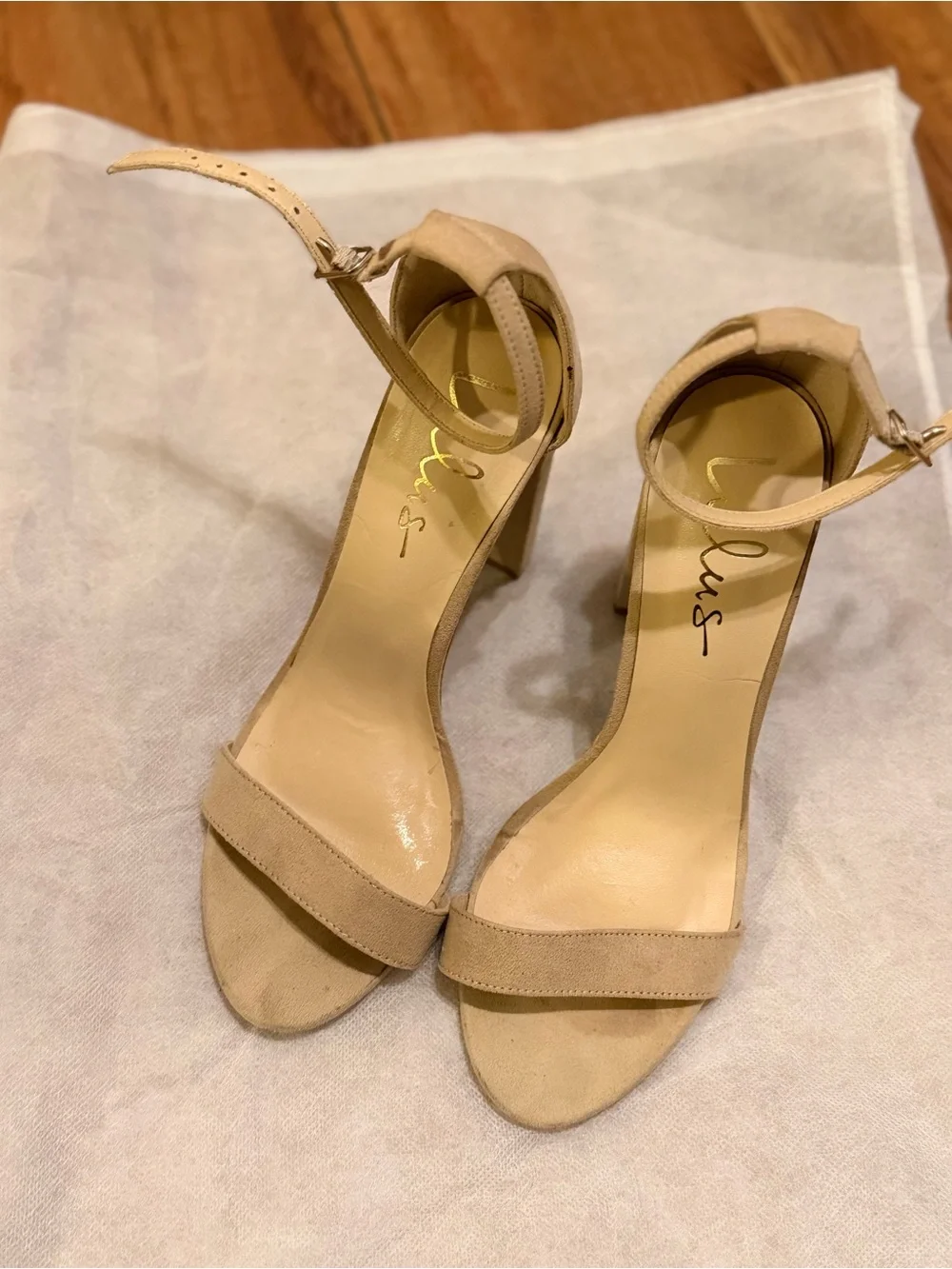 Lulus Beige Suede Ankle Strap Block Heel Sandals